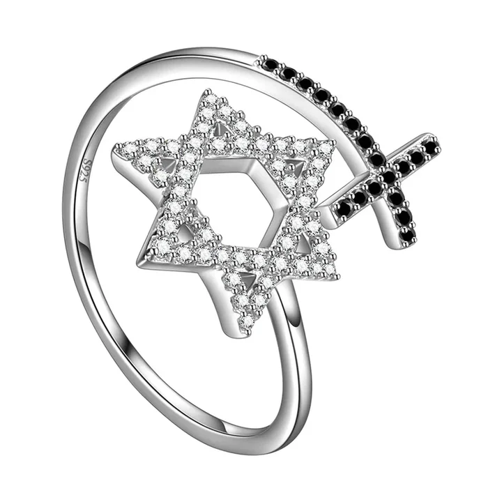 Women Star of David Ring Mens Magen David Star Cross Ring Jewish Jewelry Sterling Silver