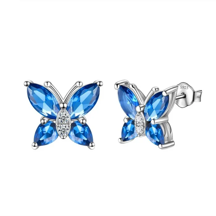 Women Stud Earrings Butterfly Birthstone September Sapphire Girls Jewelry Birthday Gift