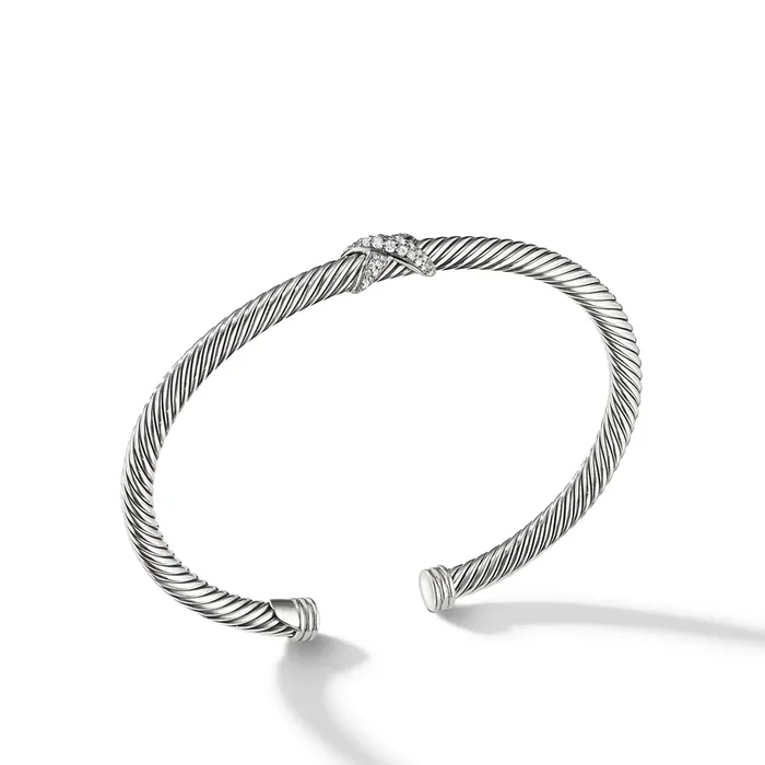 X Classic Cable Station Bracelet in Sterling Silver with Diamonds, 4mm
