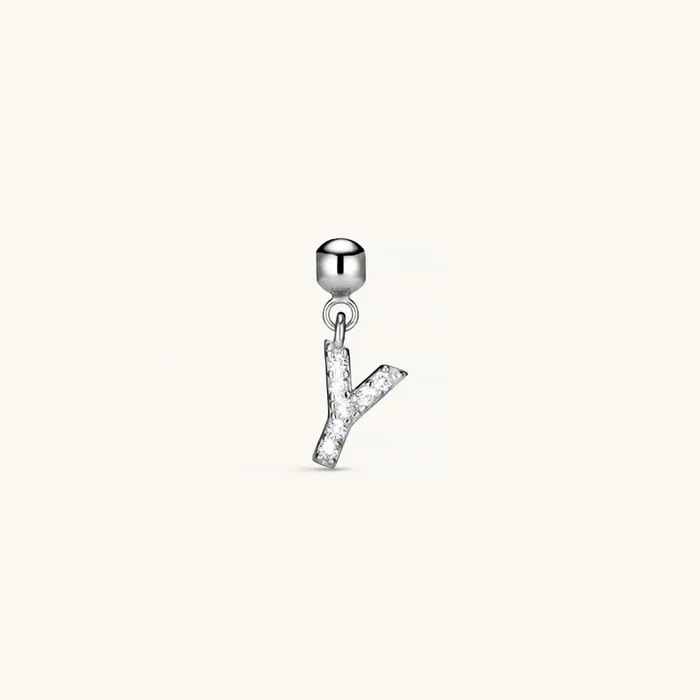 Y Diamond Initial Charm Silver
