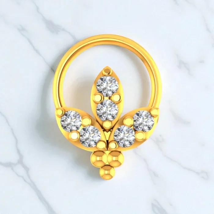 Yellow Gold & Certified Natural Diamond Royal Leaf Design Nosepin for Women