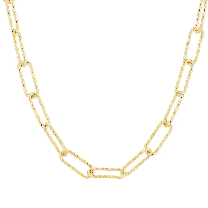 Yellow Gold Plated Sterling Silver 18-inch 4MM Diamond-cut Fashion Paper Clip Chain