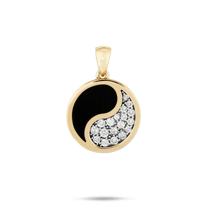 Yin Yang Black Coral Pendant in Gold with Diamonds – 18mm