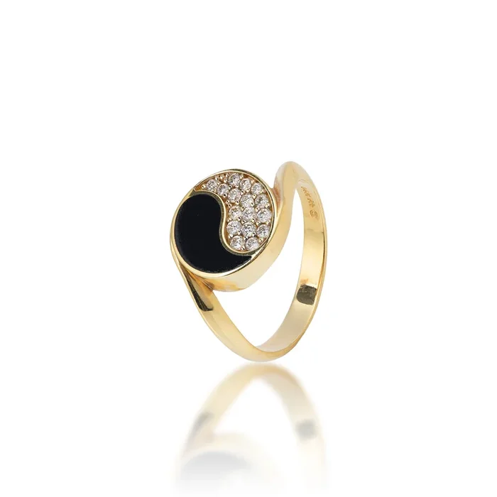 Yin Yang Black Coral Ring in Gold with Diamonds – 12mm