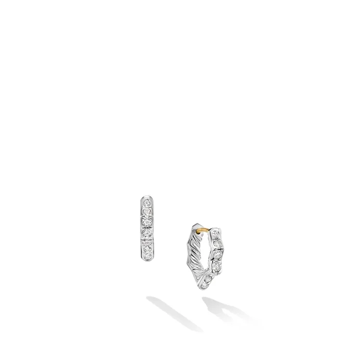 Zig Zag Stax™ Huggie Hoop Earrings in Sterling Silver with Diamonds, 13mm