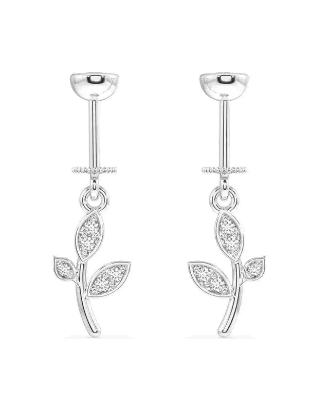 Zirconia Curve Leaf Charm Helix Hanging Earrings