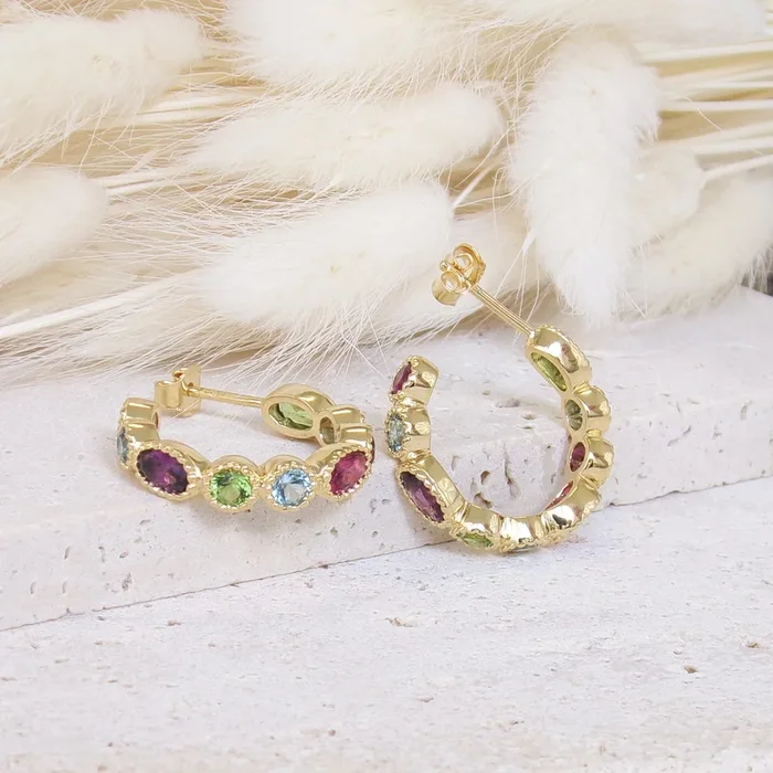 Zoya hoop earrings multicolored zircons 20mm gold-plated